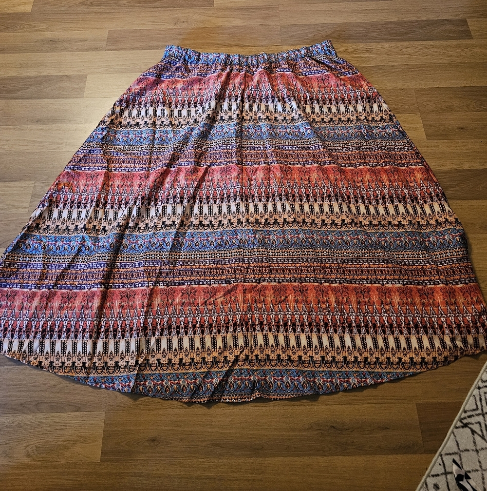 SHEIN Red and Blue Patterned A-Line Skirt